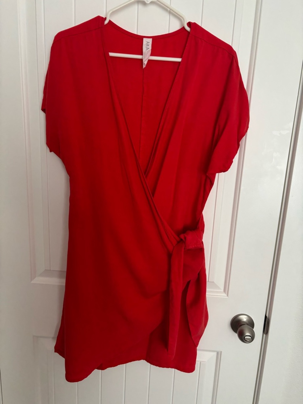 Amadi  Red Short-Sleeve Wrap dress with Side Tie